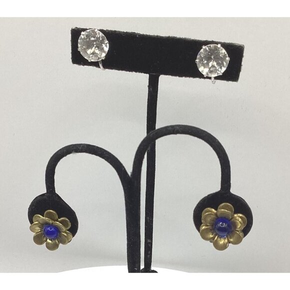 1950-60s Sterling Earrings Vintage 7 Pr Lot-Copper Porcelain Lucite Estate Find - Picture 7 of 9